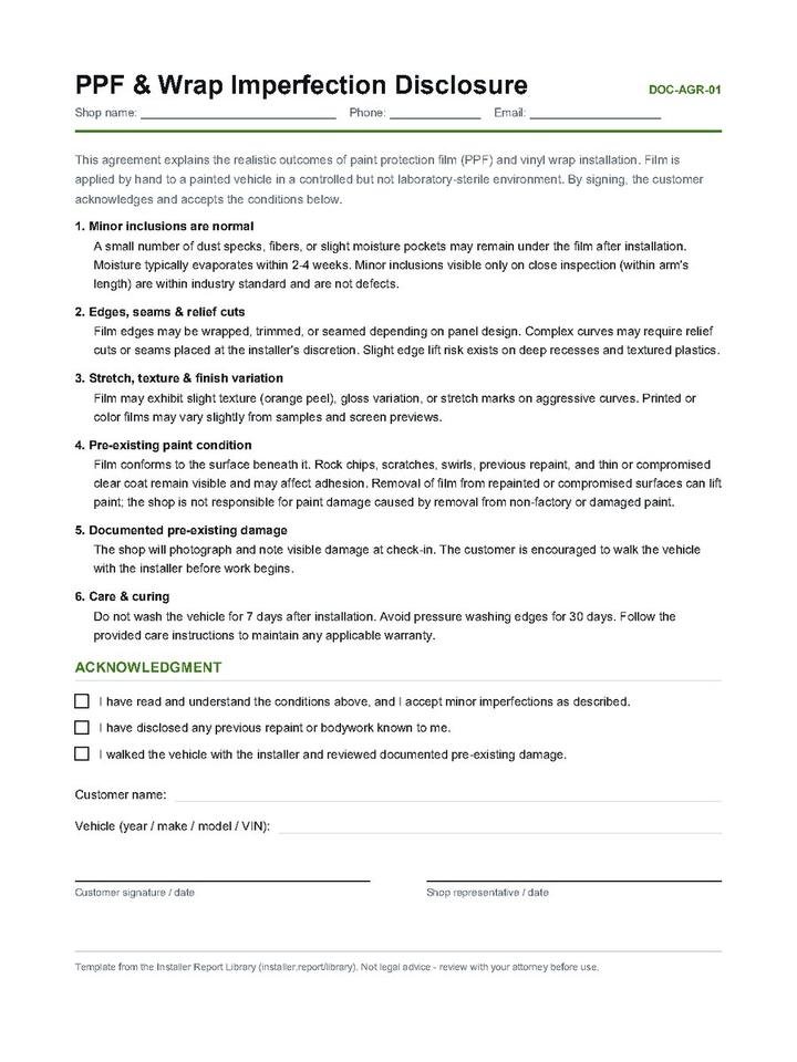 PPF & Wrap Imperfection Disclosure — cover